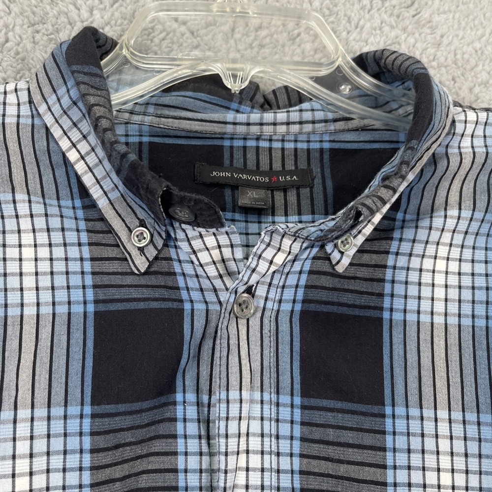 John Varvatos Mens XL Blue Gray Plaid Button Up Long Sleeve Shirt